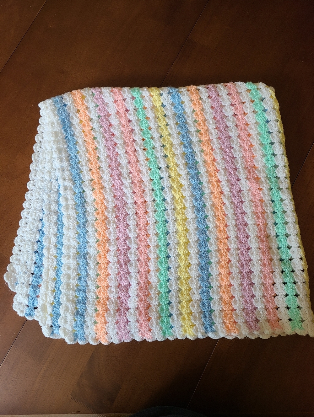 Handmade Crochet Baby Blanket - Pastel Rainbow Stripe Shell Stitch ~ Never Used